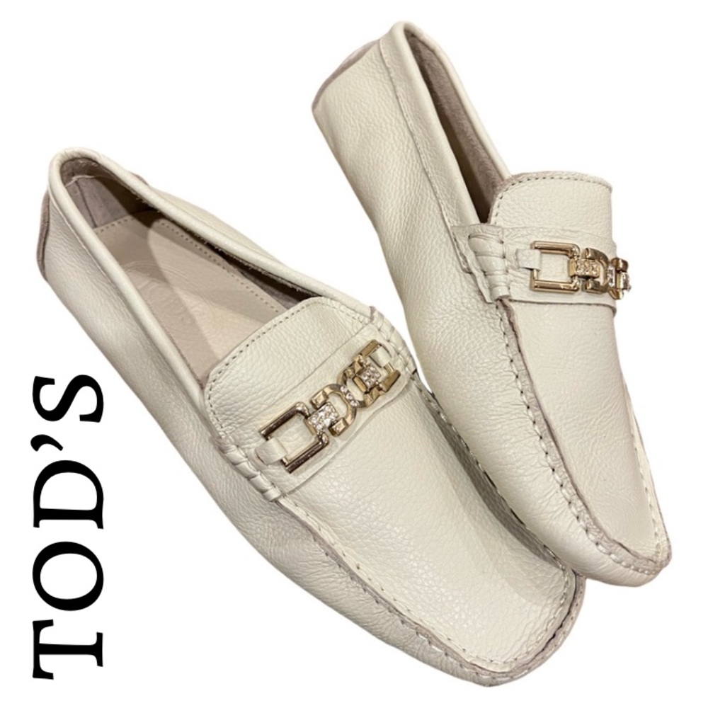 Tod's Cream Leather Horsebit Loafers